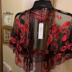 Bebe Black and Red Sequin Shawl